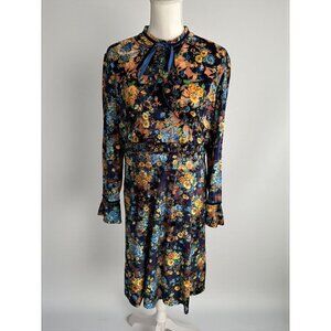 DALIA MACPHEE High Neck Velvet Floral Long Sleeve Dress Size XL